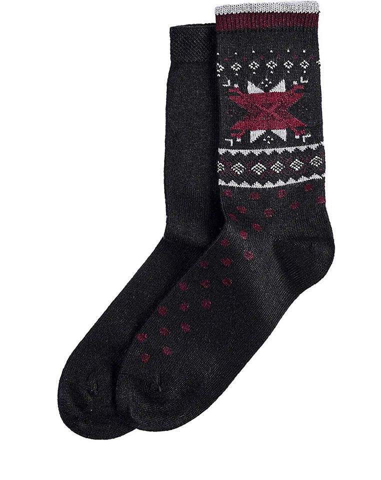 HUE 2 Pairs Boot Socks One Size Fairisle & Black U19477