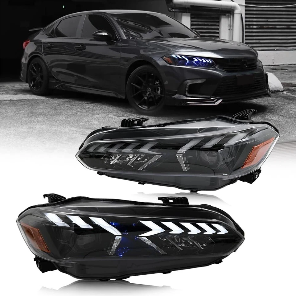 For 2022-2025 Honda Civic LED Headlights Black Housing Pair Left+Right - Image 1 of 4