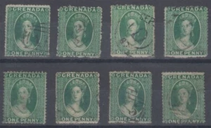 GRENADA 1860’s/70’s QV 1d. GREEN SELECTION USED (x8) (ID:799/D62974) - Picture 1 of 1
