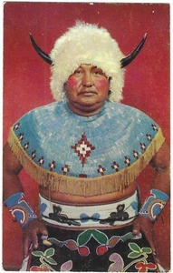 Vintage Native American Indians Chrome Postcard Ceremonial Dress Turquoise - Picture 1 of 2