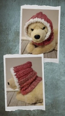 Chapéu capuz de crochê feito à mão para cachorro de estimação snood pequeno raça média rosa peônia - Imagem 1 de 4