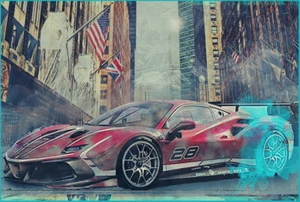 Ferrari 488 Cityscape Original Artwork 12"x8"  Metal Poster Sign - Picture 1 of 2