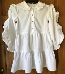 Abito estivo River Island bambina bianco cotone manica lunga con volant età 9 - Foto 1 di 4