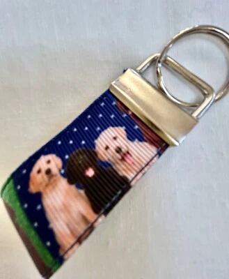 PUPPY DOG Mini Key Chain Ribbon Key Fob, Backpack Dangle, Zipper Pull, Free Ship - Image 1 of 2
