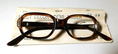 Vintage CORONET OPTICAL Missy Decor Demi Amber 46/19 Eyeglass Frame NOS #306 - Image 1 of 4