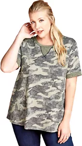 Camo Shirt Women's Plus Size Tunic Top Short Sleeved Blouse Casual Round Neck - Picture 1 of 6