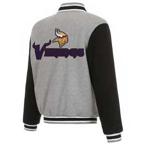 NFL Minnesota Vikings Chaqueta de Vellón a Presión Completa Reversible JHD Logotipos Bordados - Imagen 1 de 6