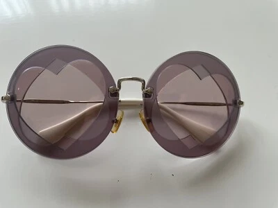 MIU MIU 0MU 02TS Overlapping Gold Pink Mirror Round Heart Sunglasses - Image 1 of 4