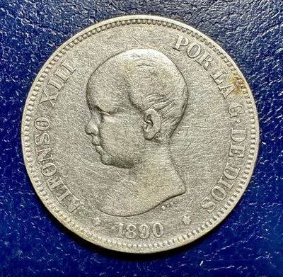 Rare Beautiful 1890 Spain 5 Pesetas (SILVER) KM 689 - Image 1 of 2