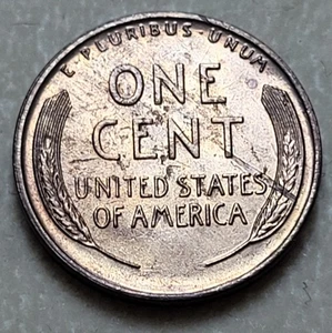 1935-S Lincoln Wheat Cent RED BU UNC Reverse Strike-Through struck thru leaf - Picture 1 of 2