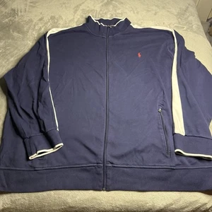 Polo Ralph Lauren Trainingsjacke mit durchgehendem Reißverschluss Herren 4XLT TALL marineblau weiß Baumwolle *DESC - Bild 1 von 9