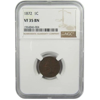1872 Indian Head Cent VF 35 BN NGC Penny 1c Coin SKU:I9752 - Image 1 of 4