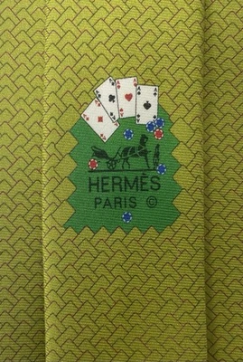Corbata para hombre Hermes 100 % seda verde claro temática de póker 645731 PA Foto 1 de 4
