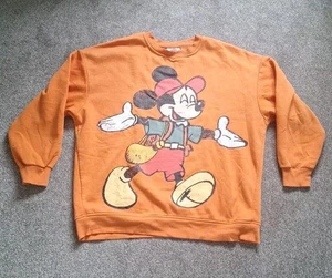 Primark Jumper Womens Size 10 Orange Cotton Fleece Lined Disney Mickey Used - Picture 1 of 8