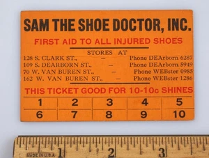 Cupón de reparación vintage Sam The Shoe Doctor para 10 centavos Brilla Chicago Loop - Imagen 1 de 2