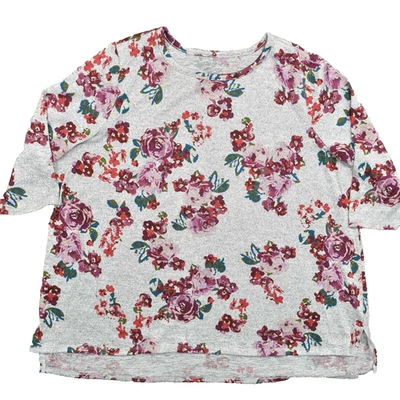 Lane Bryant Women's Size 26/28 Pullover Sweater Floral Loose Fit Gray 3/4 Sleeve - Image 1 of 4