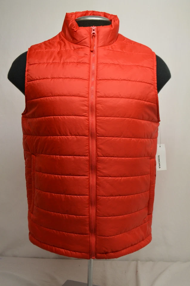 Sonoma Men’s Sleeveless Full Zip Bright Red Puffer Vest Small