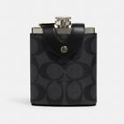 COACH Charcoal SIG C Coated Canvas Calf Leather Metal Pocket Flask - NEW