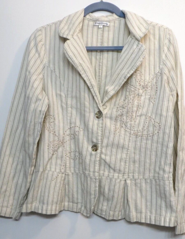 Chaqueta Blazer Claudia Richard Mujer Grande Algodón Crema Beige Floral Bordado Foto 1 de 4