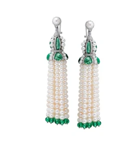 Chandelier Style 1.77CT White CZ, 33.48CT Green Emeralds, 181.21CT Pearl Earring - Picture 1 of 3