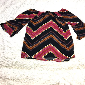 Lascana Womens Black Multicolor Striped Off or On Shoulder Blouse Top Size 10 - Picture 1 of 7