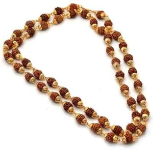 6MM Rudraksha with Gold Plated Cap Mala 5 Mukhi Face Rudraksh Beads Energized - Picture 1 of 6