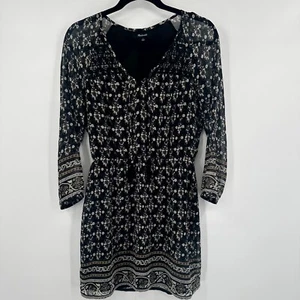 Mini Vestido Madewell Para Mujer 2 Negro Floral Borlas Manga Larga Cuello en V Pullover - Imagen 1 de 11