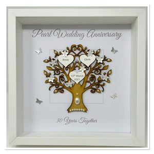 30th Pearl Wedding Anniversary Family Tree Picture Frame Personalised - Picture 1 of 6