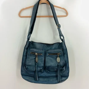 Juicy Couture Vintage Y2K Schultertasche blau Rindsleder verstellbarer Riemen L - Bild 1 von 9
