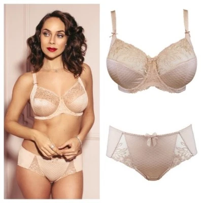 Pour Moi Sirens Hepburn Embroidered Side Support Bra or Mid Brief Biscuit