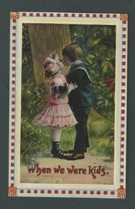 Ca 1915 Postkarte Vintage Humor Kinder Als wir Kinder waren Küssen Zelluloid  - Bild 1 von 1