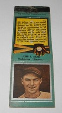 1934 Diamond Matchbook Baseball Silver Border John F. Kerr Washington Senators