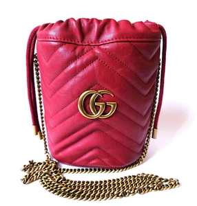Gucci Marmont Mini Bucket Bag Red Matelasse Quilted Calfskin Leather Heart - Picture 1 of 22