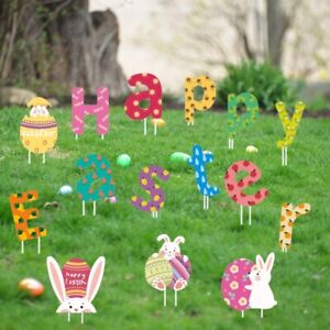Easter Yard Decorations 15 Packs Outdoor Gardon Yard Decor Signs Happy Easter!
