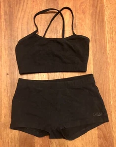 2 piece Lulli black sports bra shorts Adult Extra Small Fits Like child medium - Picture 1 of 2