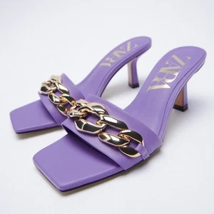 Zara heeled sandal with chain Lilac Size 6.5 - Picture 1 of 8