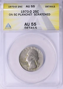 MINT ERROR 1970-D Washington Quarter on 5 Cent Planchet ANACS AU Details - Picture 1 of 2