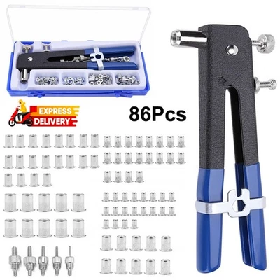 86PCS M3-M8 Heavy Duty Hand Riveter Rivet Gun Kit Threaded Metric Rivet Nut Set - Image 1 of 4