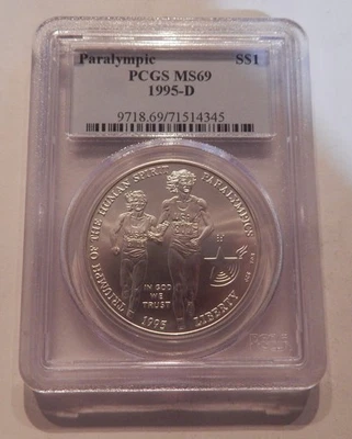 1995 D Olympics Paralympics Blind Runner Commemorative Silver Dollar PGCS MS69 - Image 1 of 2