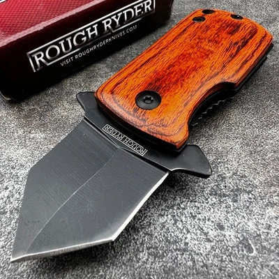 Rough Rider Small Mini Assisted Open Wood Handle Framelock Folding Pocket Knife - Image 1 of 4