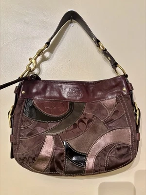 Bolso de hombro Coach Zoe vintage mosaico marrón cuero y tela patchwork con latón Foto 1 de 4