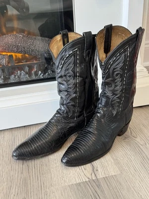 BOTAS OCCIDENTALES DAN POST EE. UU. VINTAGE NEGRAS EXÓTICAS CUERO LAGARTO 12 D $395 Foto 1 de 4