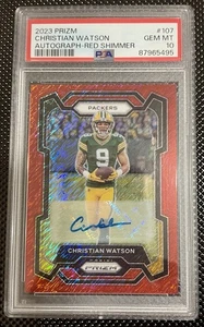 CHRISTIAN WATSON 2023 FOTL Panini Prizm Red Shimmer AUTO /35 #107 PSA 10 - Picture 1 of 2