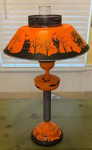 Vintage handbemalte Halloween Tole Lampe signiert Rhonda Kabel 2014 funktioniert Volkskunst - Bild 1 von 19