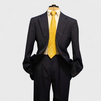 Traje De Colección Brooks Brothers 2 Piezas 42L FABRICANTES Acero Azul Rayas Lana Plisado Foto 1 de 4