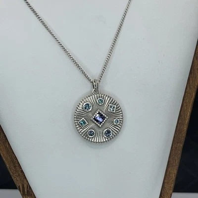 Collar Colgante Redondo Brighton Halo Rayos Púrpura Tanzanita Azul Cristal Foto 1 de 4