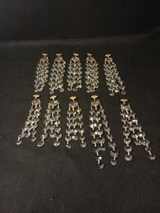 10 Victorian Style Crystals Prisms 3 Strand 5" To 7" Brass Fan & Bowtie Clasps  - Picture 1 of 8