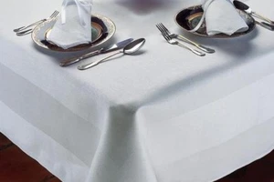 Luxury Satin Band TABLECLOTH White Egyptian 100% Cotton Damask Table cloth Cover - Picture 1 of 4