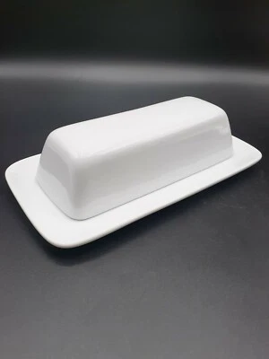 White Covered Butter Dish By Modern White, W/ Underplate, holds one stick - Image 1 of 4