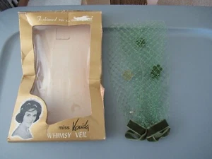 NOS 50's Vintage Miss Venida Green Floral Velvet Bow Whimsy Veil Headpiece Hat - Picture 1 of 12